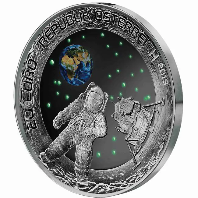 20 Euro Stříbrná mince 50. výročí přistání na Měsíci 2019 PP
