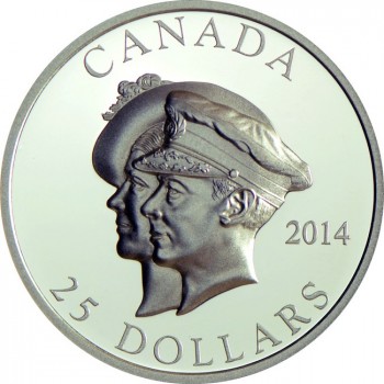 25 dolar Stříbrná mince 75. výročí první královské návštěvy v Kanadě (vysoký reliéf) PP