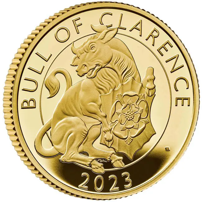 Zlatá mince Tudorovská zvířata - The Bull of Clarence 2023, 1/4 oz v etuji