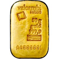 Zlatý slitek Valcambi 50 g - lité
