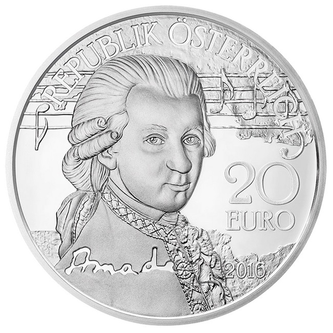 Mozart - Genius 2016, stříbrná mince v etuji, 20 g 