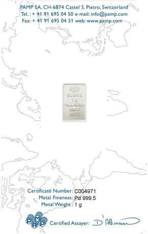 Palladiový slitek PAMP Fortuna 1 g