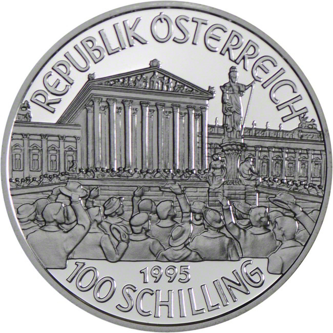 První republika,1995, stříbrná mince v etuji, 20 g