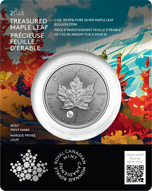 Treasured: Maple Leaf 2026 - Vlk (Privy Mark), stříbrná mince v blistru, 1 oz