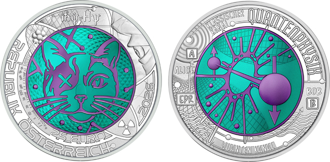Kvantová fyzika 2026, mince stříbro/niob v etuji