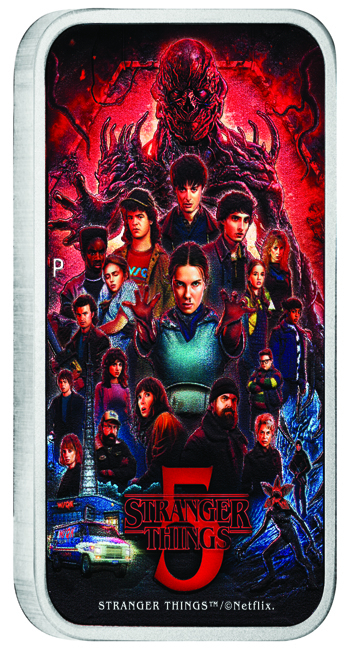 Stranger Things 2026 - 5. série, stříbrná obdélníková mince v etuji, 1 oz