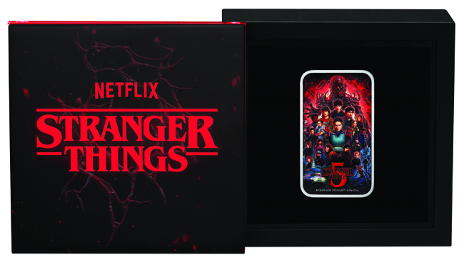 Stranger Things 2026 - 5. série, stříbrná obdélníková mince v etuji, 1 oz