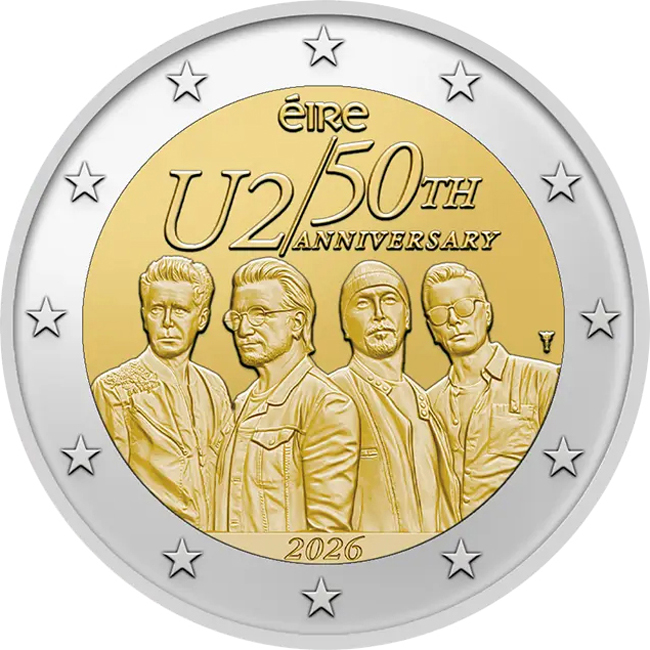 U2 - 50. výročí založení kapely, 2026, CuNi mince v blistru (BU), 8 g