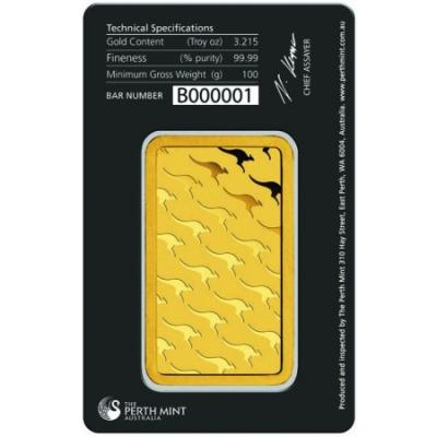 Zlatý slitek Perth Mint - Klokan, 100 g