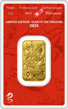 Zlatý slitek Argor Heraeus 10 g - Rok draka 2024