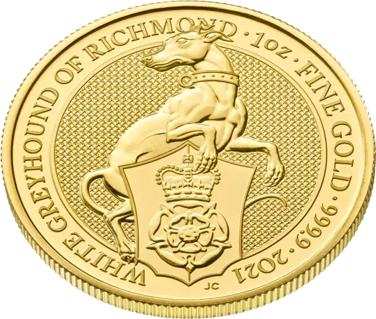 Zlatá mince Královnina zvířata - Greyhound of Richmond (white) 2021, 1&nbsp;oz