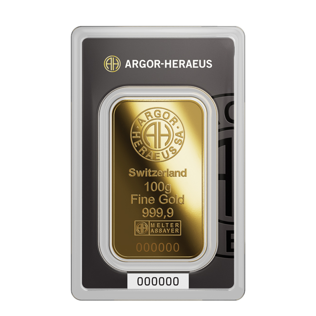 Zlatý slitek Argor Heraeus, 100&nbsp;g